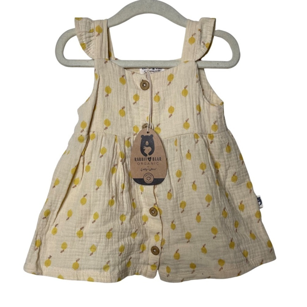 New Rabbit & Bear 100% organic yellow lemon print dress sz 18M